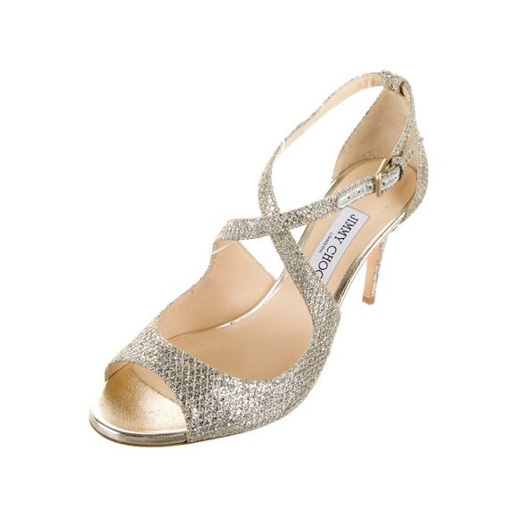 Jimmy Choo Emily Glitter Slingback Heel Sandals - Eu 39.5 Us 9.5 - Picture 2 of 5